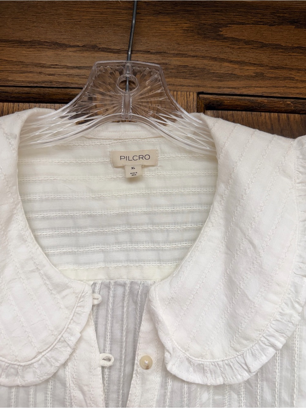 Pilcro Cream Textured Peter Pan Collar Dress